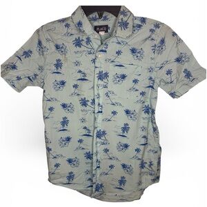 Place Kids Blue and White Tropical Button Down Shirt Boys Size 10/12
